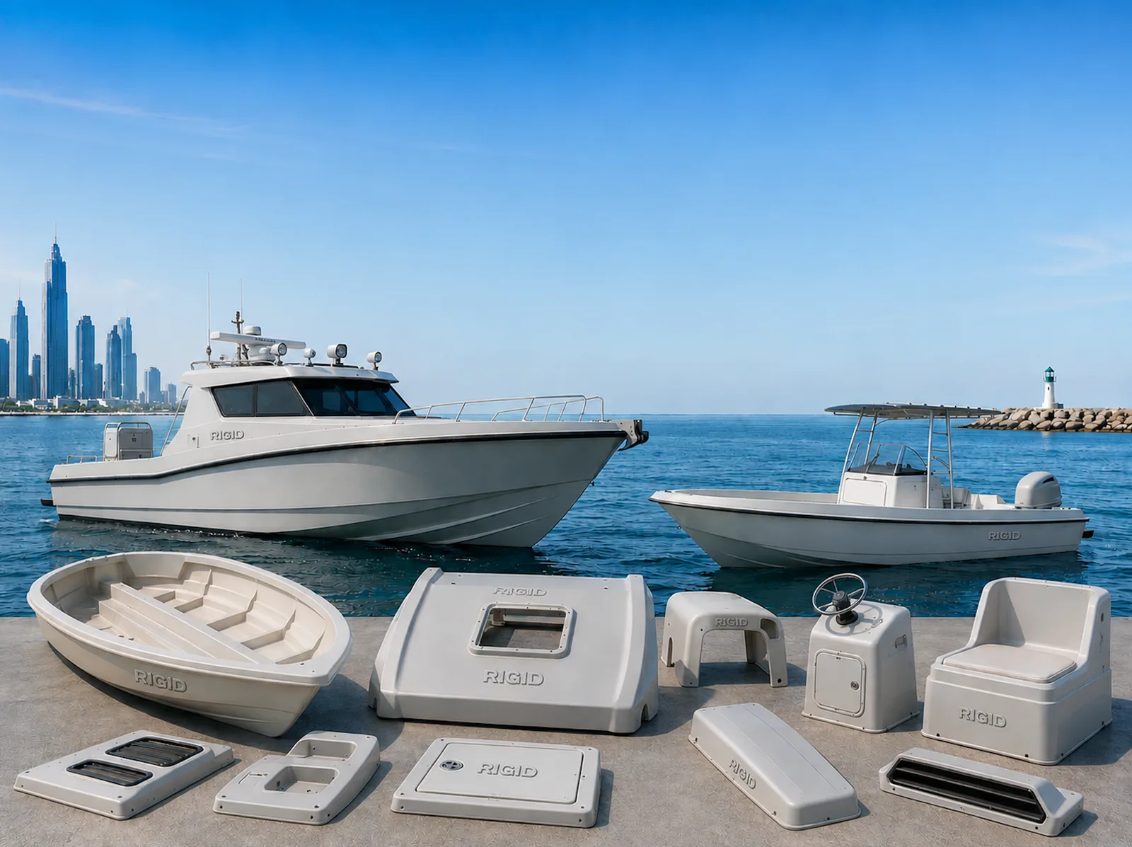 GRP Boat Hulls & Marine Components - high-performance GRP boat hulls and marine composite components engineered for superior durability, buoyancy, corrosion resistance, and structural integrity in marine and offshore environments.