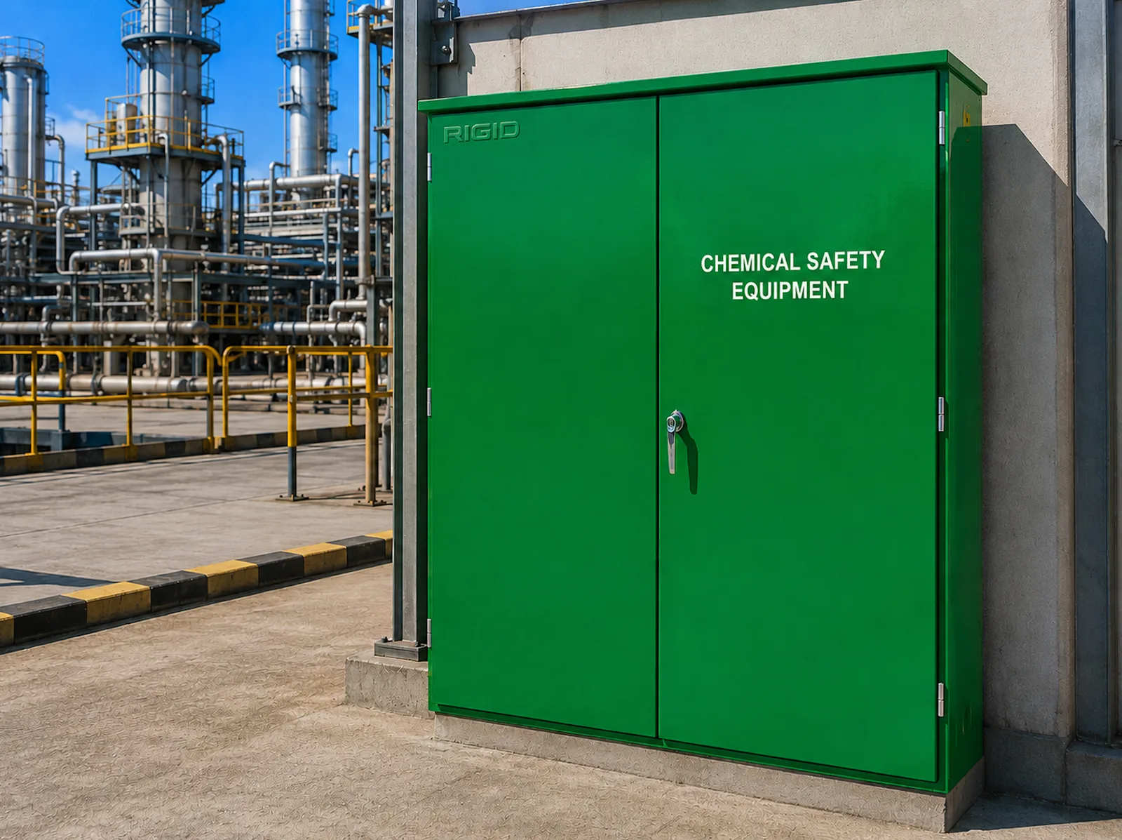 GRP Chemical Safety Cabinets - GRP chemical safety equipment cabinets designed for storing spill kits, chemical PPE, and hazardous response equipment in corrosive industrial environments.