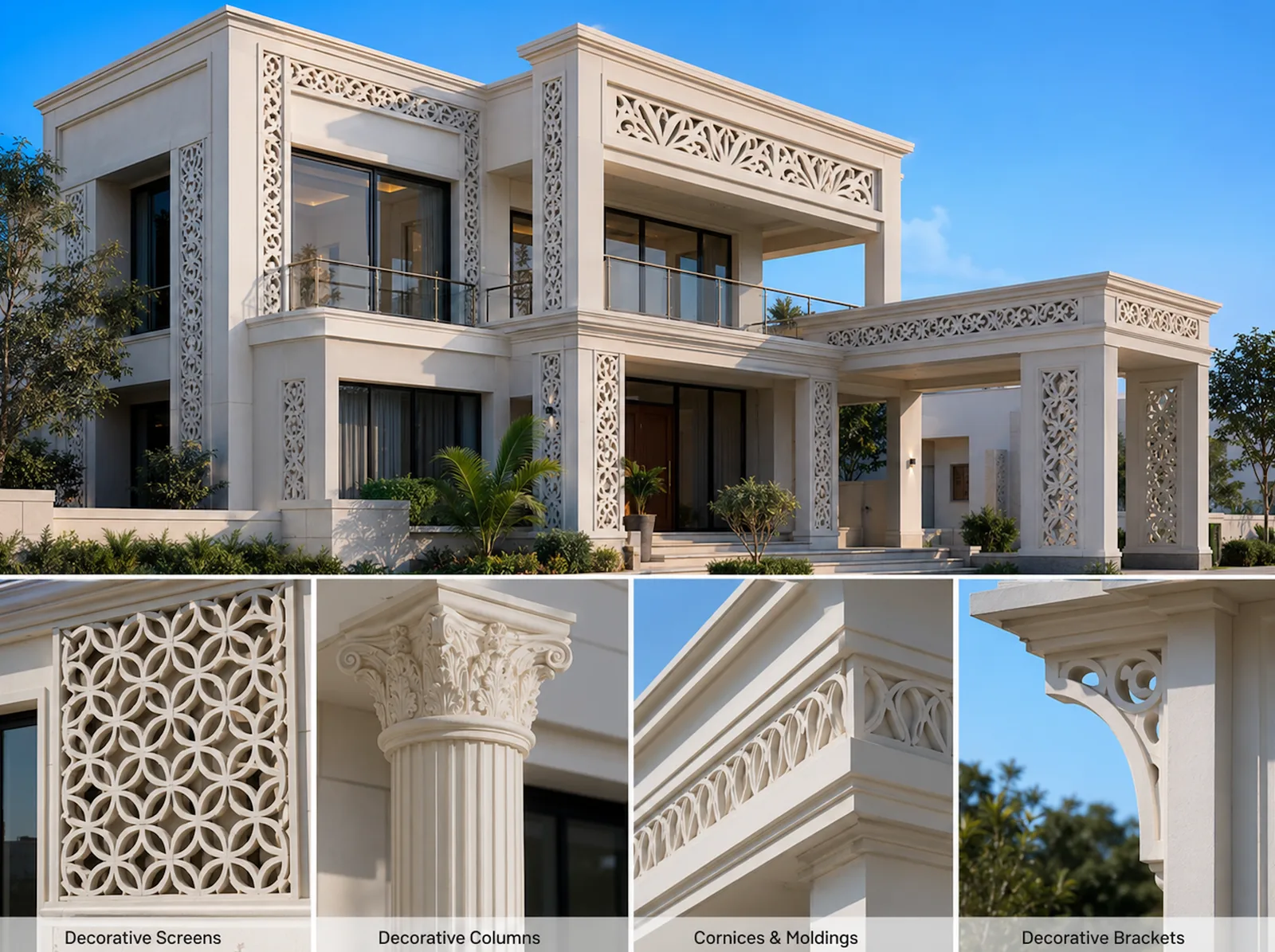 GRP Decorative Features - custom GRP decorative features engineered to enhance architectural aesthetics in commercial, residential, hospitality, and public infrastructure projects.