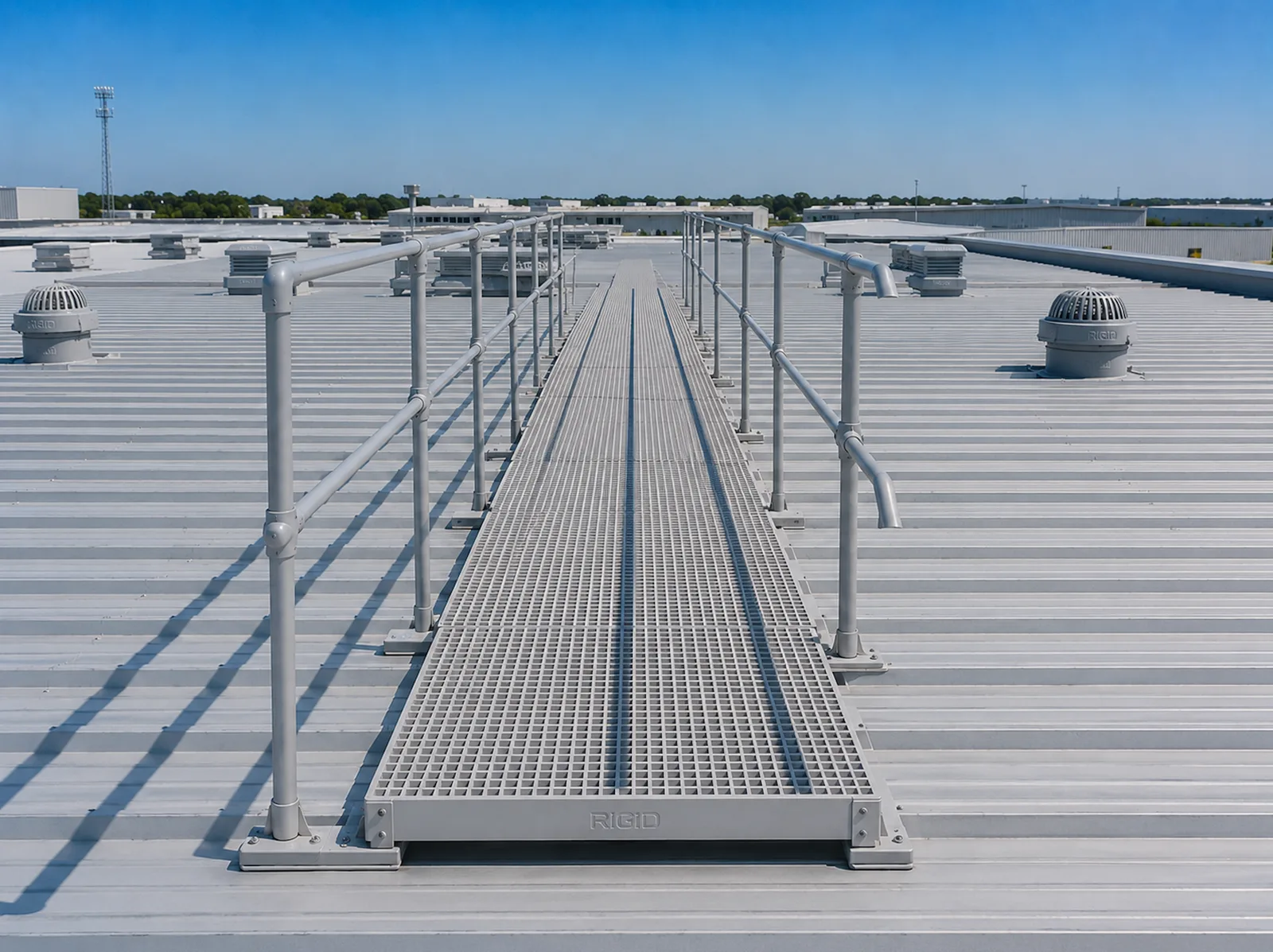 GRP Roof Walkways - GRP roof walkways engineered to provide safe and durable rooftop access for maintenance personnel in industrial, commercial, and infrastructure facilities.