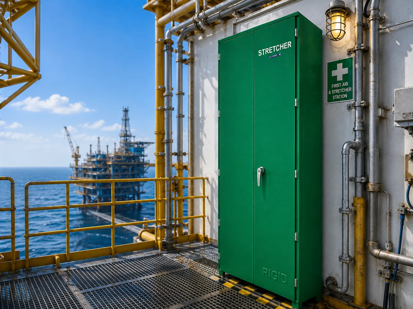 GRP Stretcher Cabinets - heavy-duty GRP stretcher cabinets designed for emergency medical and rescue equipment storage in industrial and offshore environments.